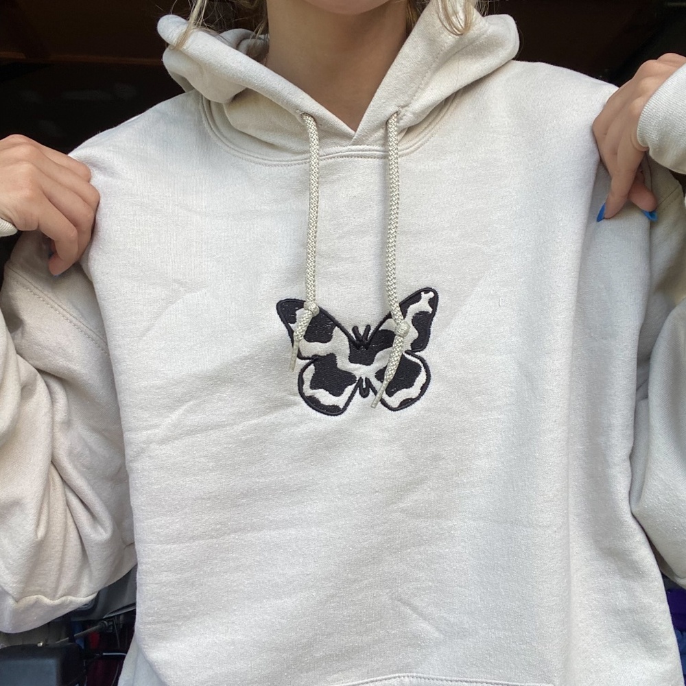 Cow Print Butterfly Embroidered Hoodie